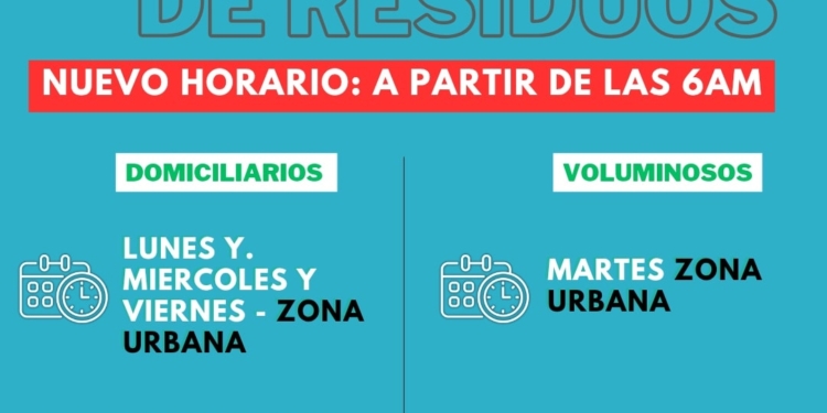 Nuevo horario de recolección de residuos en Pueblo Liebig